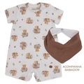 Macacão Manga Curta e Babador Suedine Masculino – Ursinhos