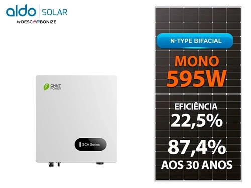 Kit Energia Solar OnGrid, 900KWh, 7,14kWp com 12 Painéis DAH 595W Bifacial e Inversor Chint Power, Estrutura Colonial