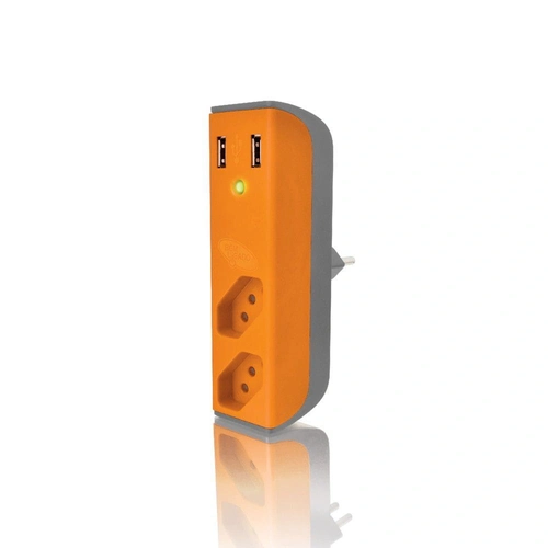 Filtro de Linha 2 Tomadas + Carregador USB 2.1A Coletek Laranja - FL-USB21GOR