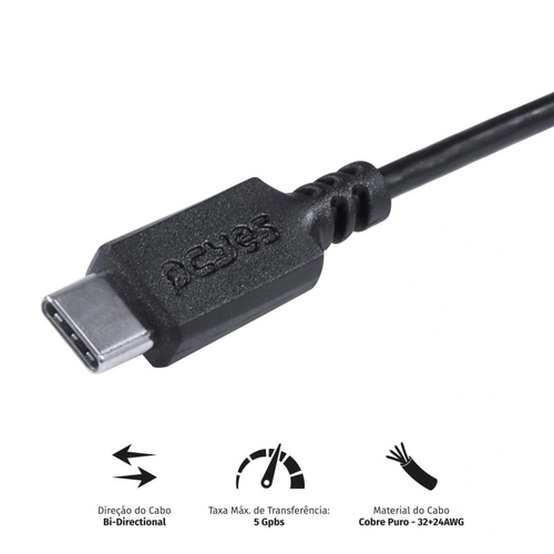 Cabo Usb Tipo-c P/ Usb b 3.0 - Preto - 1 Metro - P3ucbp-1