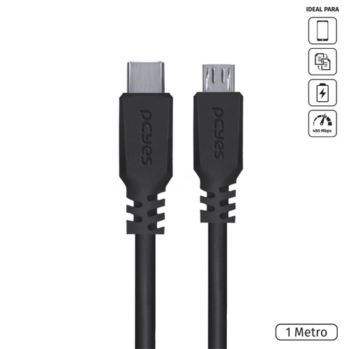 Cabo Pcyes Usb-C Tipo-C para Micro USB 2.0 1 Metro Preto - PUCMP-1