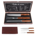 Kit Churrasco 4 Peças Aço Inox e Caixa de Madeira Garfo Faca e Amolador Grillrelax