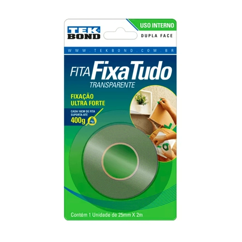Fita Dupla Face Fixa Tudo Transparente 25mmX2m Tek Bond