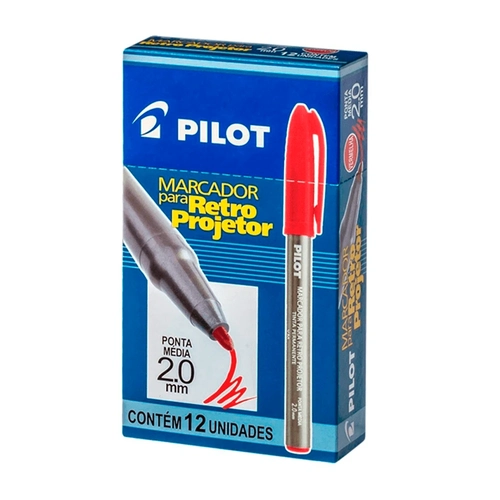 Caneta Marcador Para Retro Projetor 2.0mm Vermelha Cx Com 12 Unidades Pilot