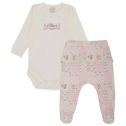 Conjunto Body Manga Longa Bordado e Mijão Babadinho Suedine Feminino - Patchwork