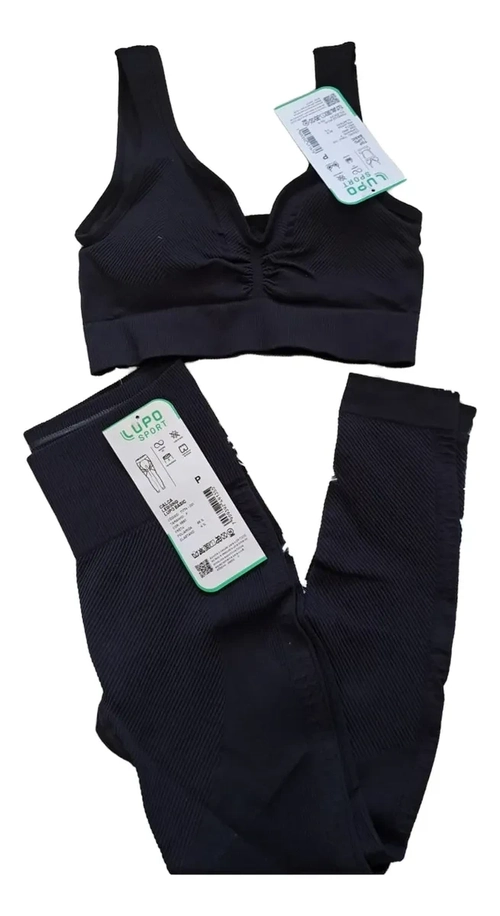 Conjunto Fitness Grosso Academia Legging E Top Cropped Lupo Cor Preto