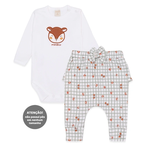 Conjunto Body Manga Longa Estampado e Calça Babado Suedine Feminino – Amigos da Floresta