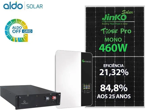 Gerador De Energia Solar Growatt Off Grid Rosca Dupla Madeira Romagnole Growatt Gf 11,04kwp Spf Es 15kva Mppt Trif 380v Energy Source Litio 14kwh
