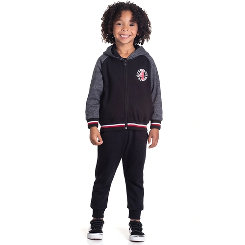 Conjunto Moletom Jaqueta com Capuz Preto e Mescla Randa Mundu - Masculino