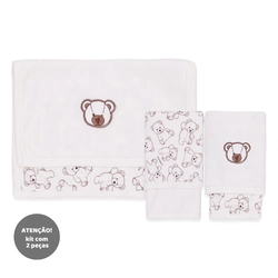 Kit de 2 Toalhas de Boca Suedine com Forro Atoalhado Unissex - Ursinho Fofo
