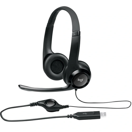 Headset Logitech H390, Almofadas em Couro, Microfone com Redução de Ruído, Controle Volume, Preto - 981-000014