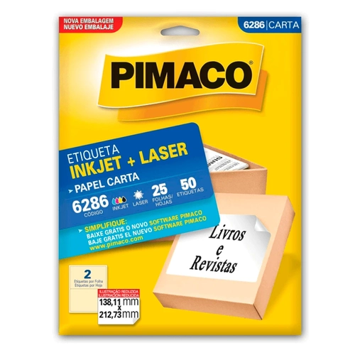 Etiqueta Adesiva Pimaco Carta 6286 138,11 X 212,73mm com 25 Folhas