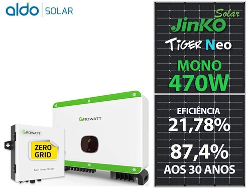 Gerador De Energia Solar Growatt Zero Grid Sem Estrutura Growatt Gf 86,48kwp Jinko Tiger Neo Mono 470w Mac 60kw 3mppt Trif 380v