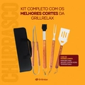 Kit Churrasco 5 Peças Maleta de transporte ChurrascoPegador Garfo Espátula Pincel Aço Inox Grillrelax