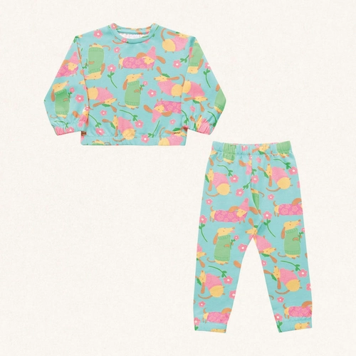 Conjunto Blusa e Calça Moletom Estampado Cachorrinho Fakini - Feminino