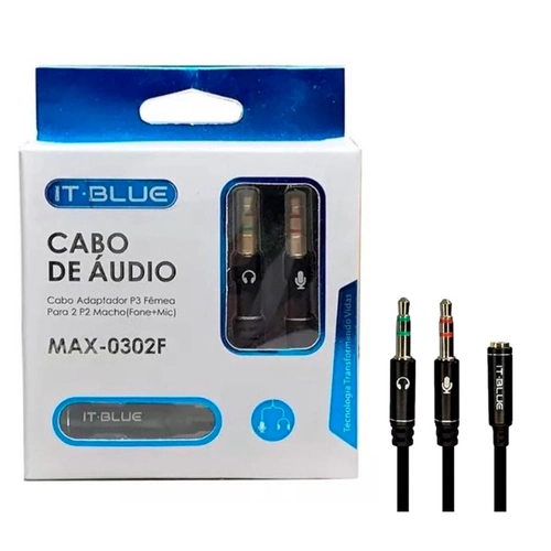 Cabo de áudio P3 Fêmea para 2 P2 Macho MAX-0302F IT Blue