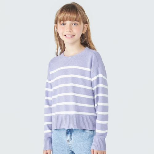 Blusão Manga Longa Tricot Listrado Lilás Hering - Feminino