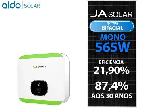 Gerador De Energia Solar Growatt Sem Estrutura Growatt Gf 5,085kwp Ja Deep Blue 565w Bifacial N-type Min 6kw 2mppt Mono 220v