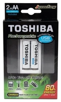 Carregador de Pilhas Toshiba AA e AAA USB - C/2 PILHAS AA 2000mAh.