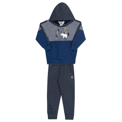 Conjunto Moletom Blusa com Capuz Azul e Mescla Randa Mundu - Masculino