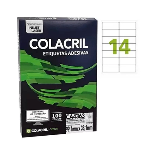 Etiqueta Adesiva Colacril A4 CA4363 99,1 X 38,1mm com 100 Folhas