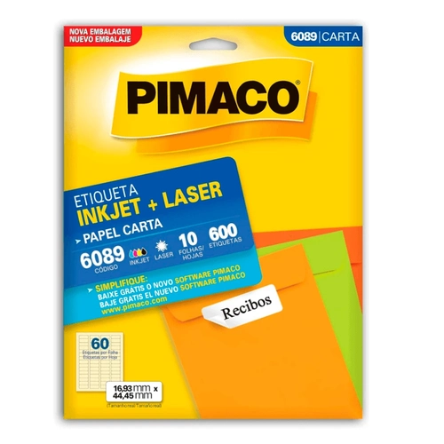 Etiqueta Adesiva Pimaco Carta 6089 16,93 X 44,45mm com 10 Folhas