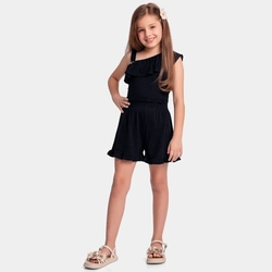 Conjunto Blusa e Shorts Com Babado No Busto Fakini Feminino - Preto