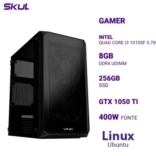 Computador 3000 Quad Core I3 10105F 3.70Ghz Mem 8Gb Ddr4 Ssd 256Gb Gtx 1050 Ti Fonte 400W Linux Ubuntu