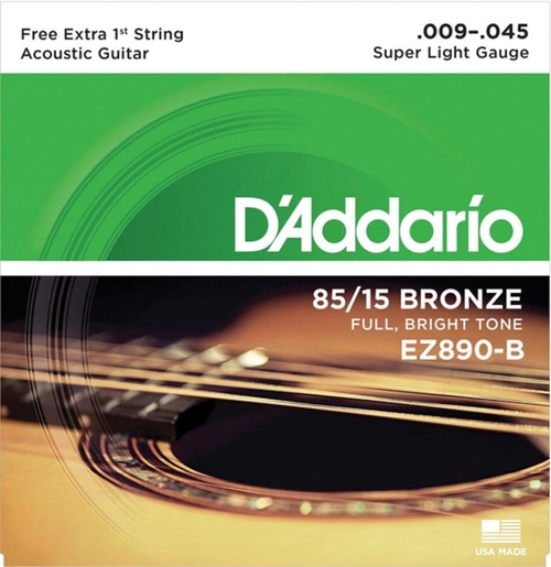 Encordoamento de Aço para Violão Ez890-b 6 Cordas Super Light .009-.045 - Corda Mi Extra