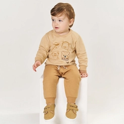 Conjunto Blusa e Calça Moletom Felpado Amiguinhos Bege Tileesul - Masculino