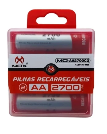Pilha Recarregável AA Mox 2700mah (pequena ) com 2 unidades.