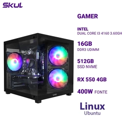 Computador 3000 Core I3 4160 3.60ghz Mem 16gb (2x8) Ddr3 Ssd 512gb Nvme Rx 550 4gb Fonte 400w Linux Ubuntu