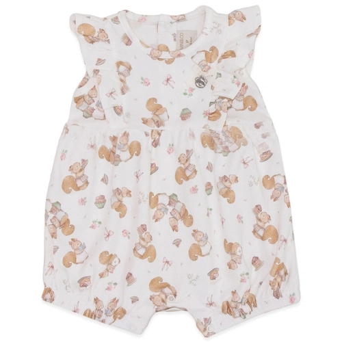 Macacão Manga Curta Recorte e Babado Suedine Feminino - Esquilinhas