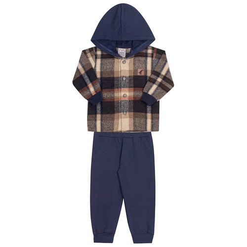 Conjunto Casaco Flanelado Bebê Caramelo/Marinho Randa Mundu - Masculino