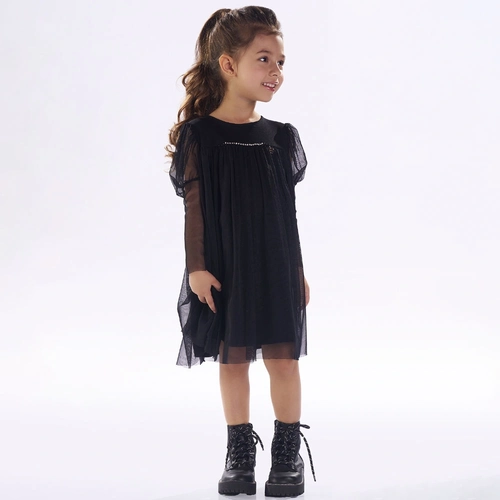 Vestido Manga Longa Tule com Strass Forrado Kiki Xodó - Feminino