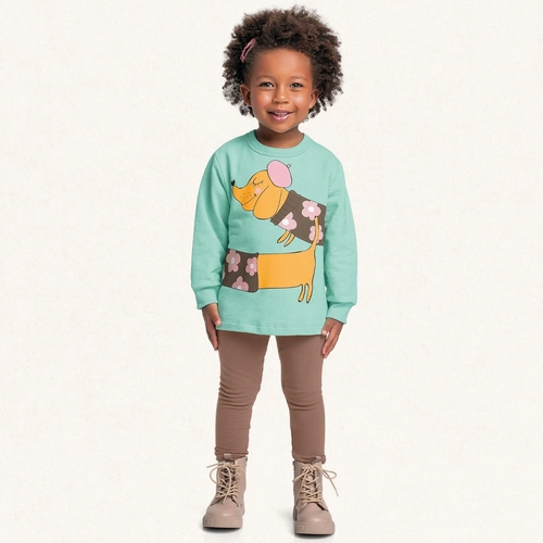 Conjunto Moletom Blusa e Calça Legging Peluciado Cachorrinho Salsicha Fakini - Feminino