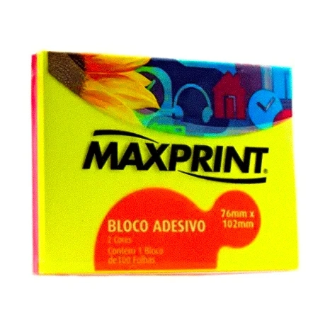 Bloco Adesivo 76X102mm 2 Cores Neon Maxprint