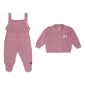 Conjunto Jardineira e Casaco Tricot Feminino – Rosa