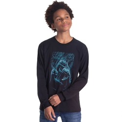 Camiseta Manga Longa Dinossauros Preta Randa Mundu - Masculina