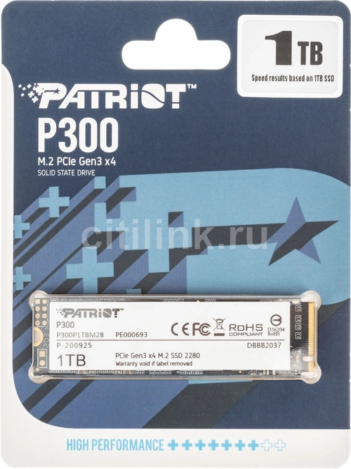 SSD Patriot P300, 1TB, M.2 NVMe 1.3, Leituras: 2100MB/s e