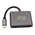 Cabo Adaptador F3 2 em 1 USB-C 3.1 Tipo-C P/ Hdmi 4k e Vga - JC-TYC-HDMIVGA