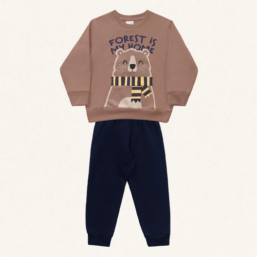 Conjunto Moletom Blusa e Calça Peluciado Ursinho Fakini - Masculino