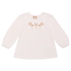 Blusinha Manga Longa Bordada Pompom Coelhinhos Milon - Feminina