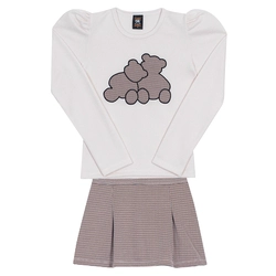 Conjunto Blusa Tricot e Shorts Saia Pied de Poule Off White Randa Mundu - Feminino