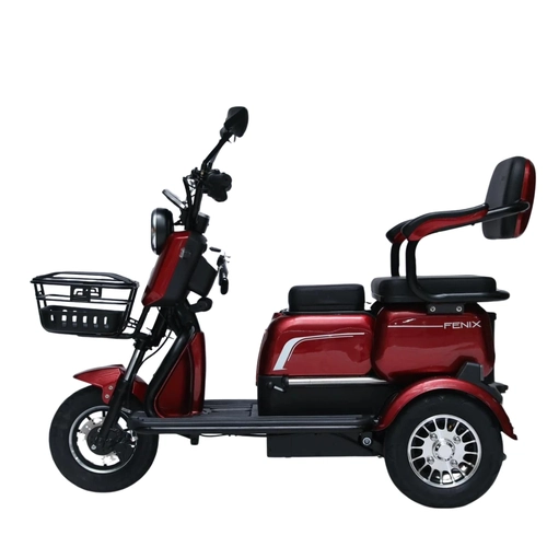 Triciclo Elétrico Fenix Vermelho Dois Assentos Tração Reduzida 3 Lugares