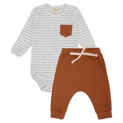 Conjunto Body Manga Longa Listrado e Calça Suedine Masculino - Cachorrinho