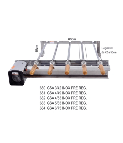 Kit Giratorio Inox Lobo 5 Espetos Gsa 5/63 Pre Regulável