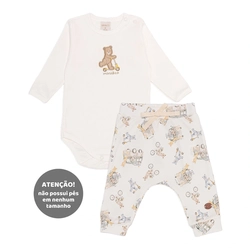 Conjunto Body Manga Longa Estampado e Calça Suedine Masculino – Bichinhos Transporte