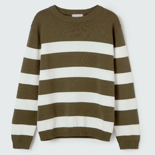 Blusão Manga Longa em Tricot Listrado Hering Verde - Masculino