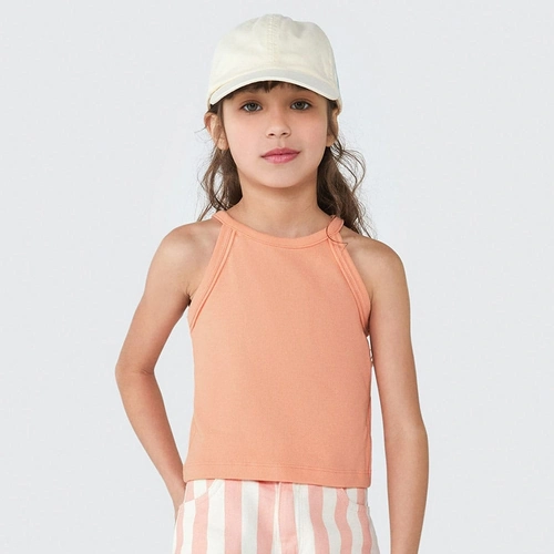 Regata Cropped Básica Salmão Hering - Feminino